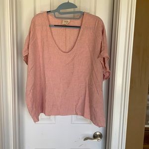 Ladies Large Pink Linen Top Shirt NWOT